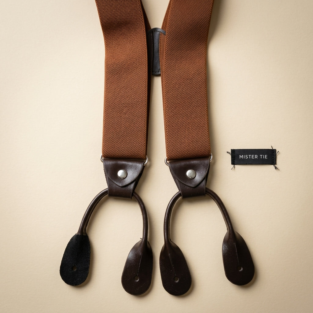 Bretelles à boutons – Cognac & cuir marron