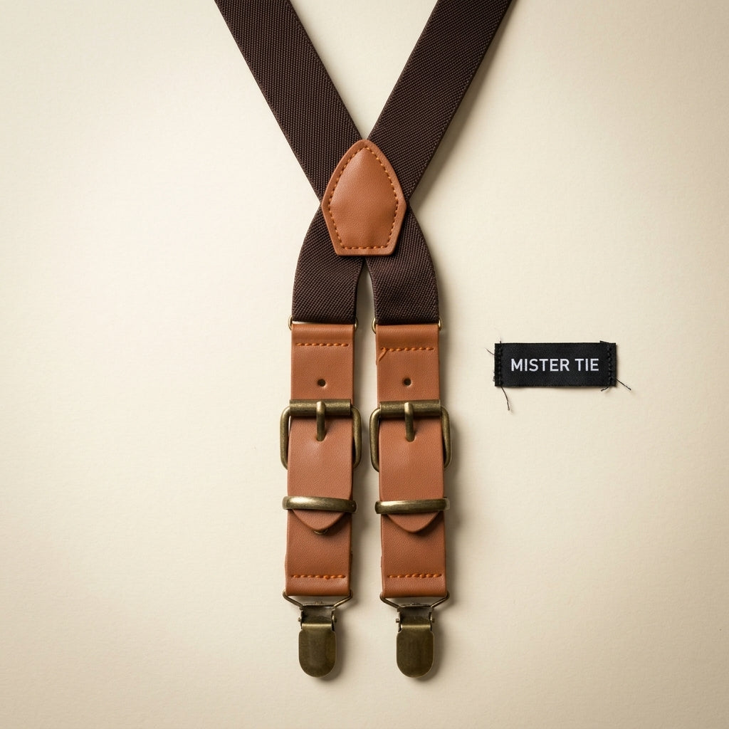 Bretelles à pinces fine – Chocolat & cuir caramel