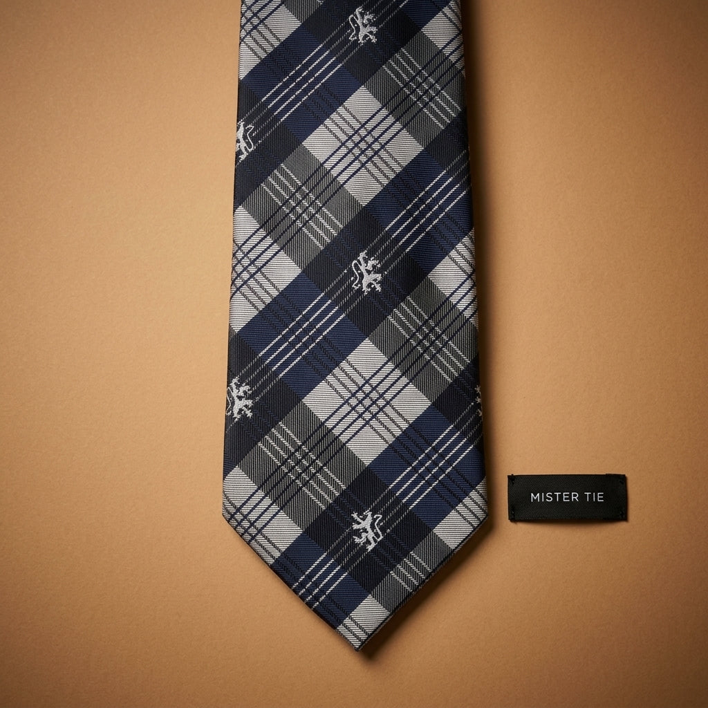 Cravate tartan aux lions (bleu)