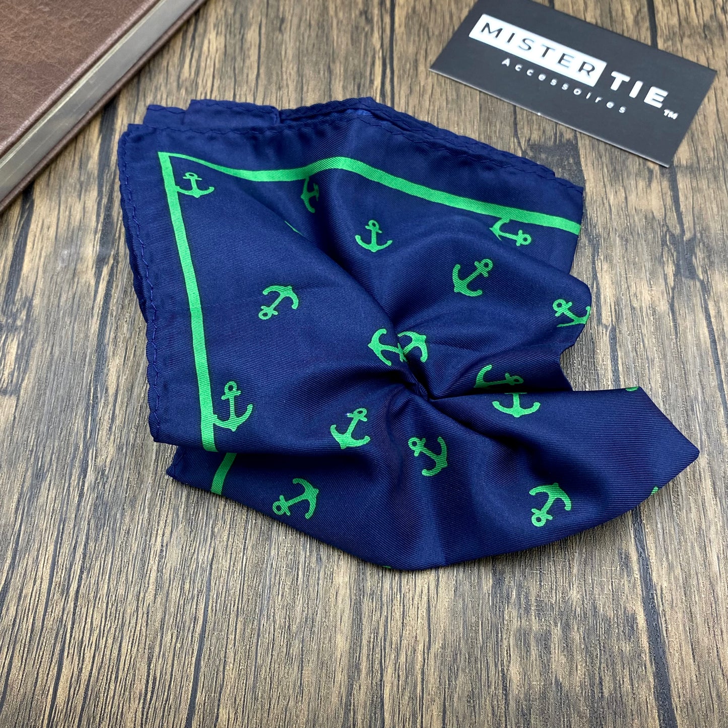 Pochette Fibre de soie - bleu à motif vert