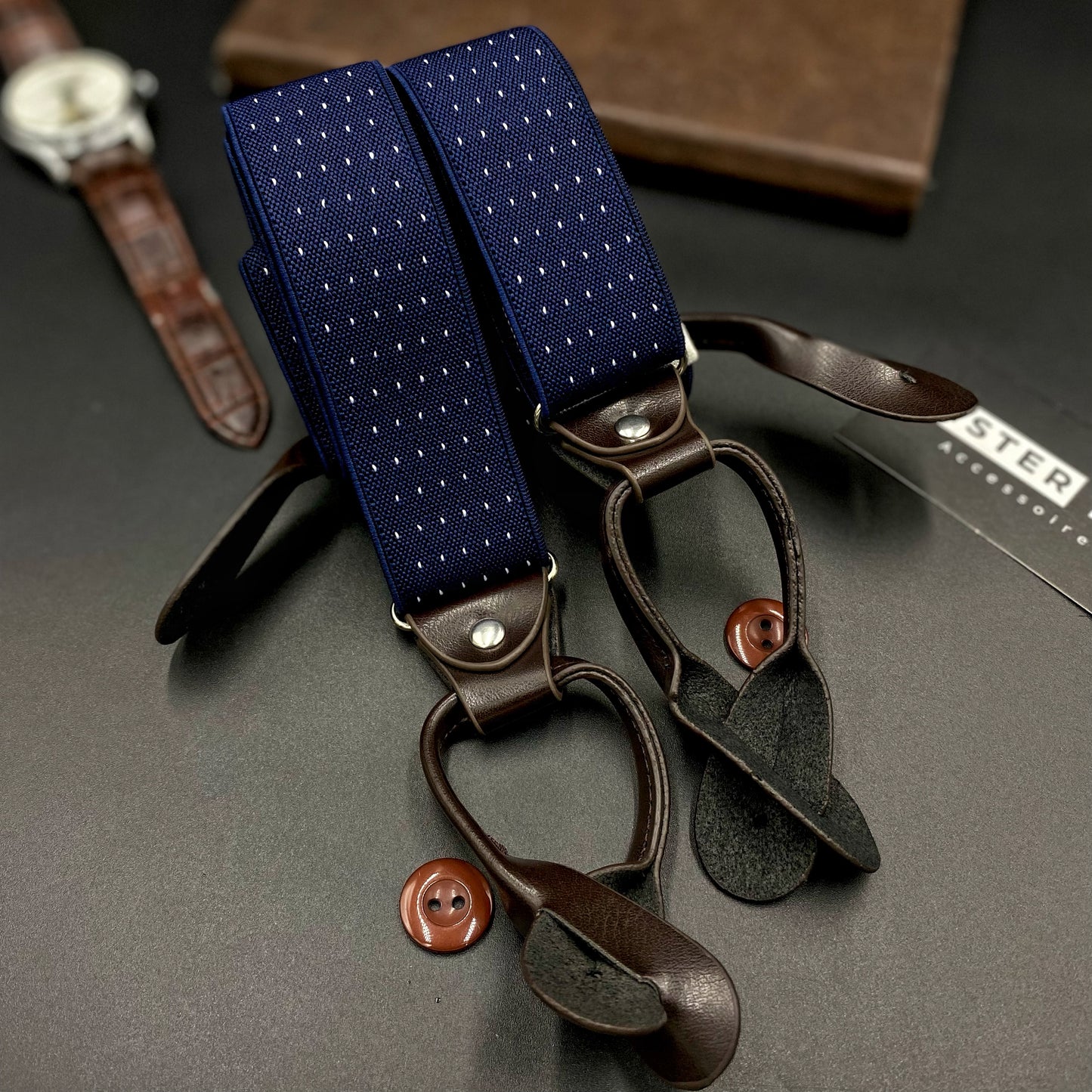 Bretelles homme bleue à pois blanc