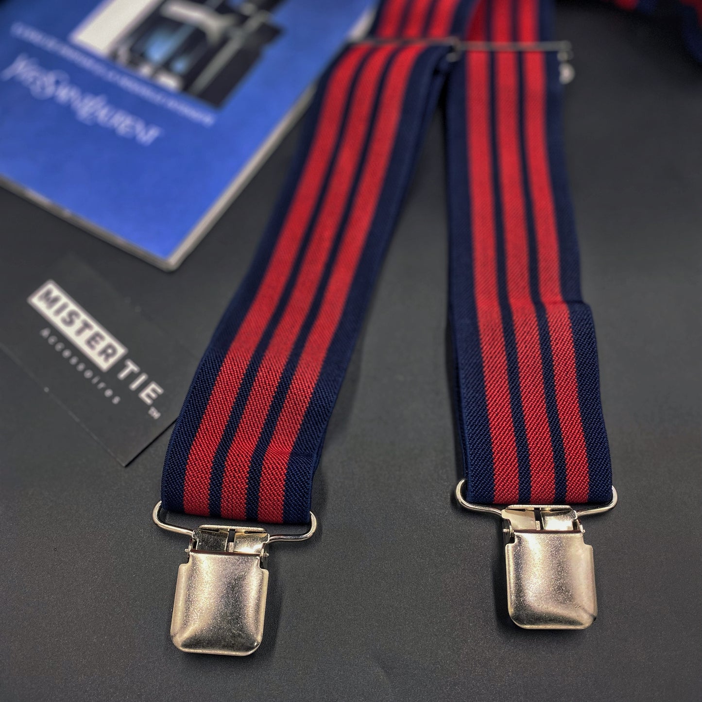 Bretelles homme à bande rouge bleu
