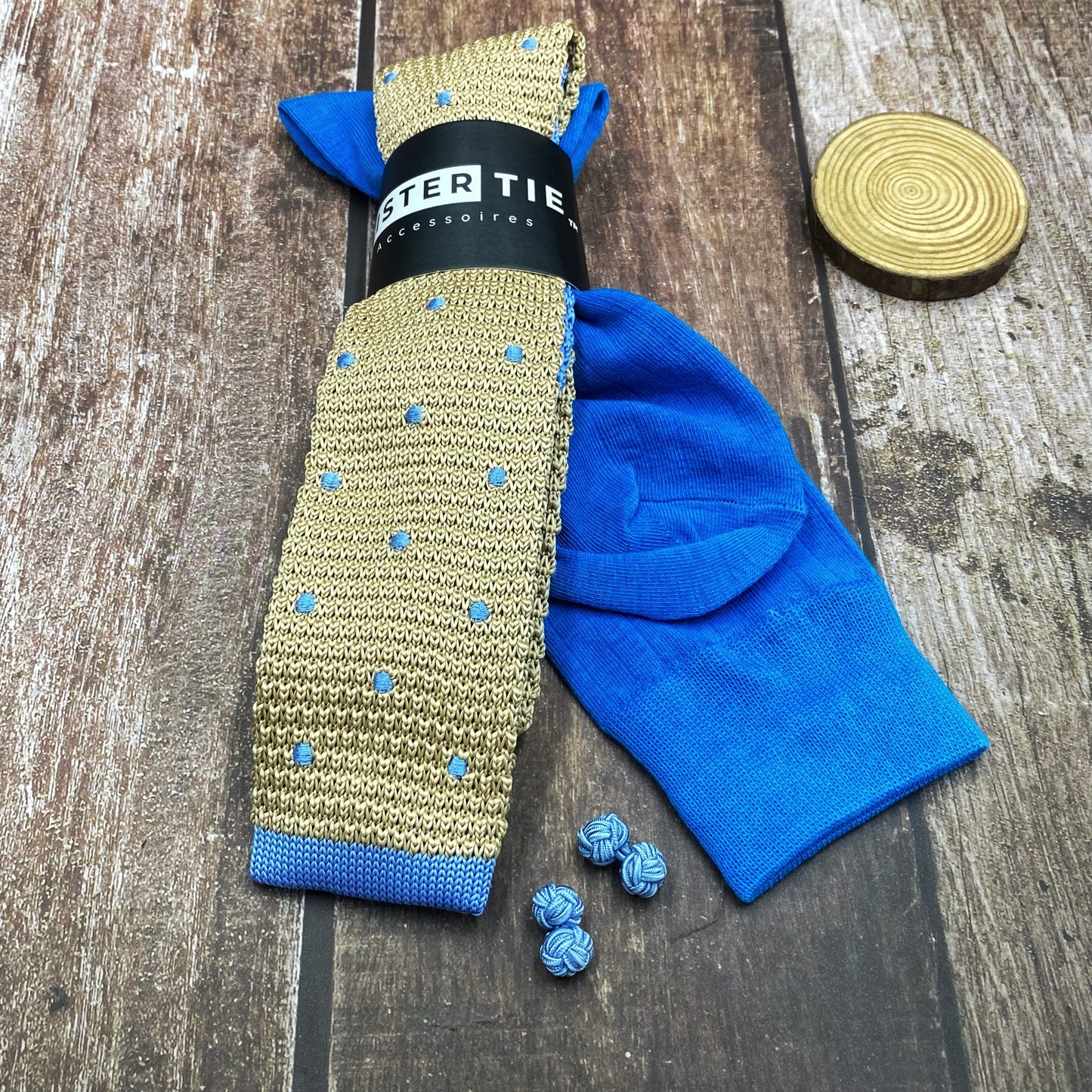 Combinaison Bleue -kaki | cravate 7cm + Chaussettes fil écossais