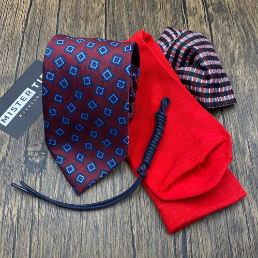Combinaison Rouge | cravate 8cm + Chaussettes happy+ Pochette + Lacets Offert