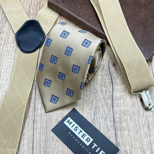 Combinaison Kaki | cravate 7.5cm + Bretelles à pinces