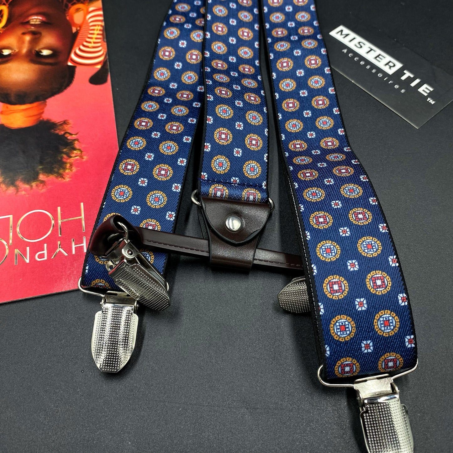 Bretelles à pinces bleu motif