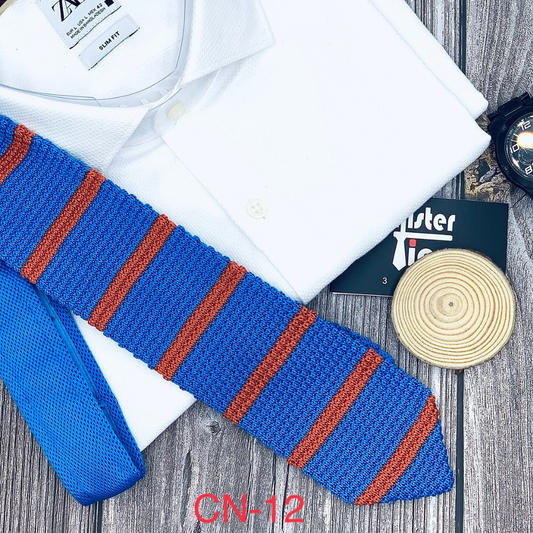 Cravate Tricotée 7cm - Bleu - CN12